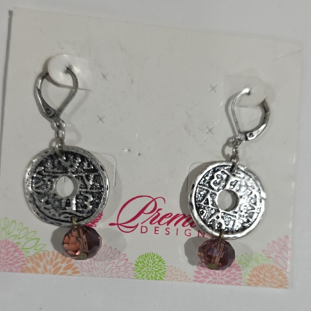 Silver Tribal Earrings with Brown Faceted Crystal Drops – Boho Statement Jewelry - Picture 6 of 9